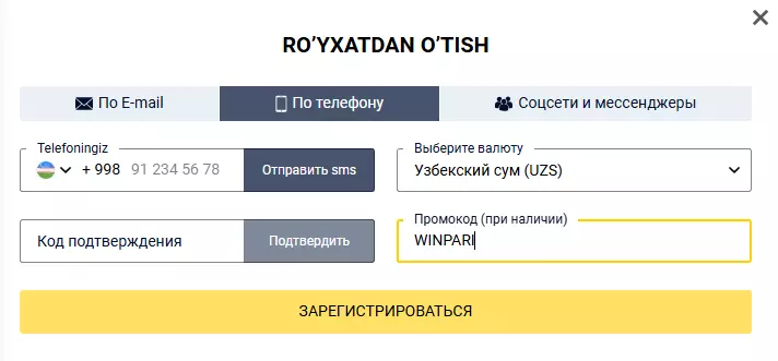 Lucky pari rasmiy saytida ro'yxatdan o'tish